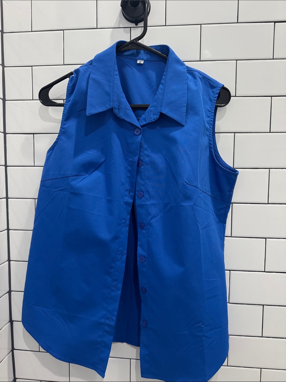 Bright Royal Blue Sleeveless Button-Up Blouse